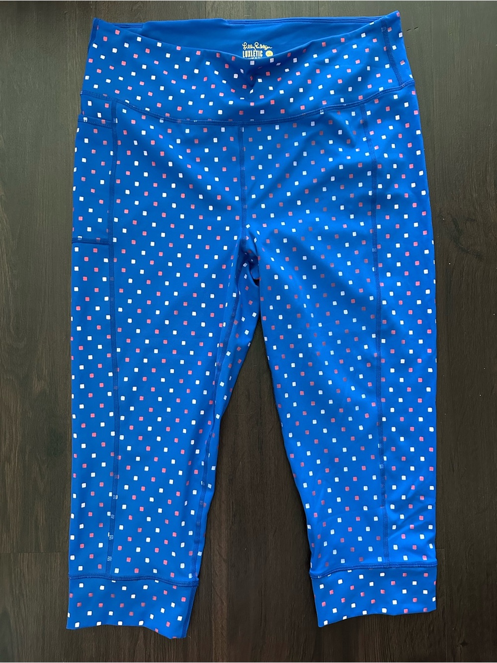 Lilly Pulitzer Luxletic high rise borealis blue Lilly squared leggings XL